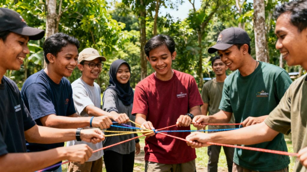 Kegiatan outbound ringan di luar ruangan bersama teman-teman.